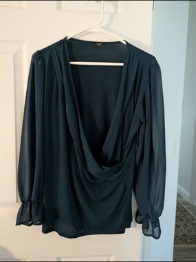 Studio Teal Cowl Neck Long Sleeve Blouse